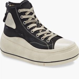 R13 Platform High Top Sneaker Black Canvas Distressed Lace-Up Zip Back – Size 8